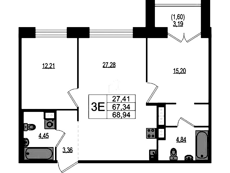 2-комнатная квартира 68.94 м², 2/4 эт., ЖК «Ranta Residence»